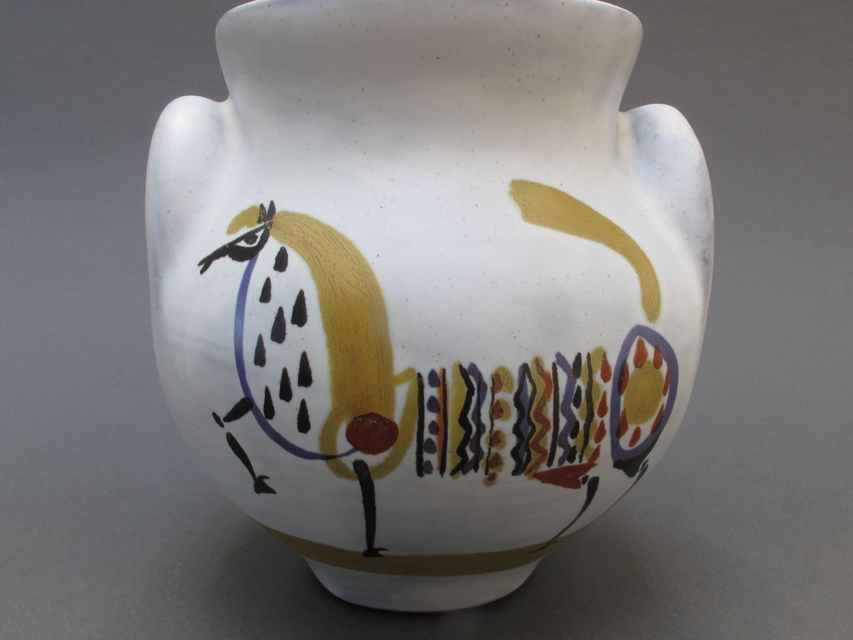 Ceramic 'Eared' Vase 'Vase à Oreilles' with Horse by Roger Capron, 1950s 1