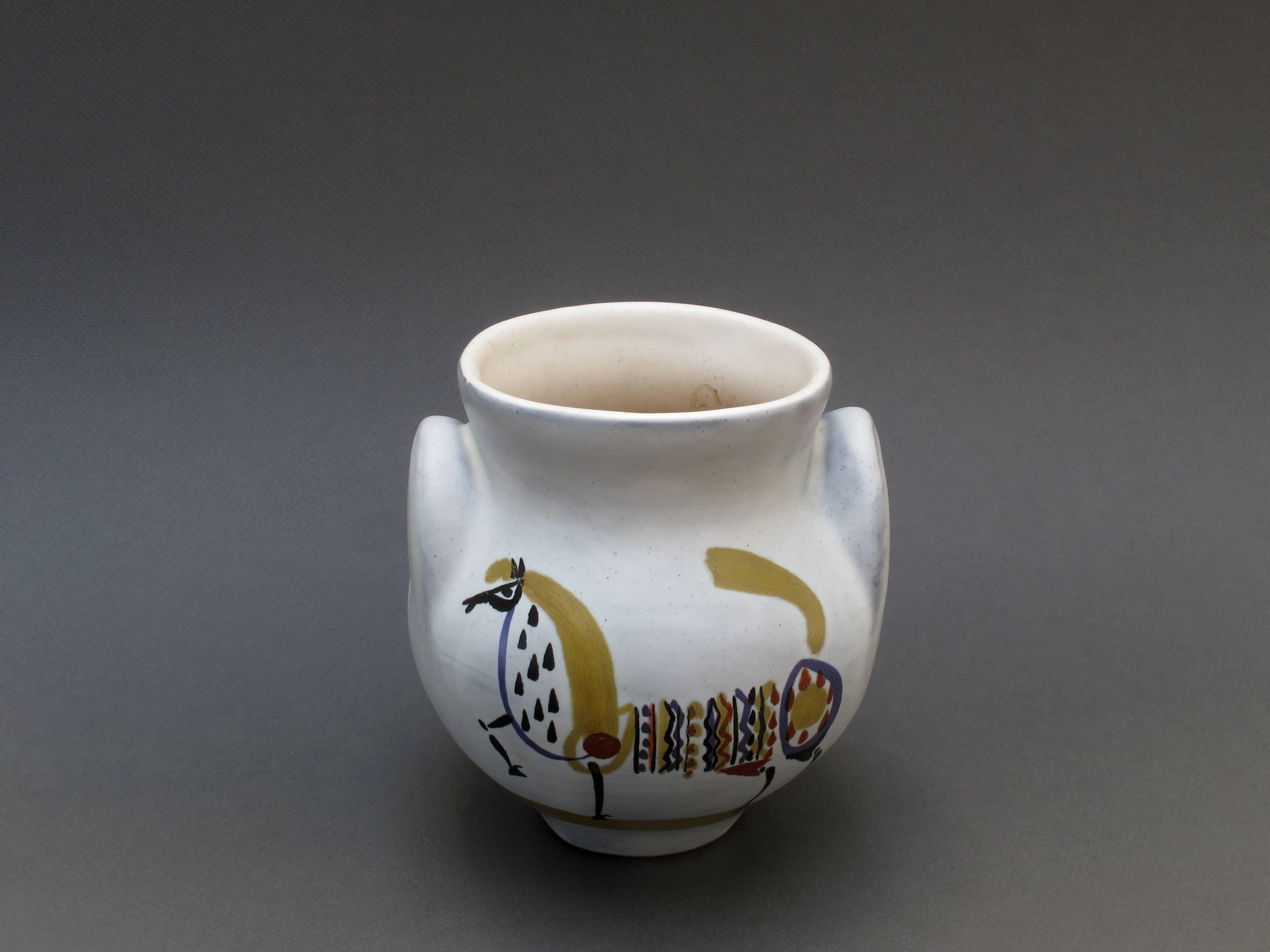 Ceramic 'Eared' Vase 'Vase à Oreilles' with Horse by Roger Capron, 1950s 2