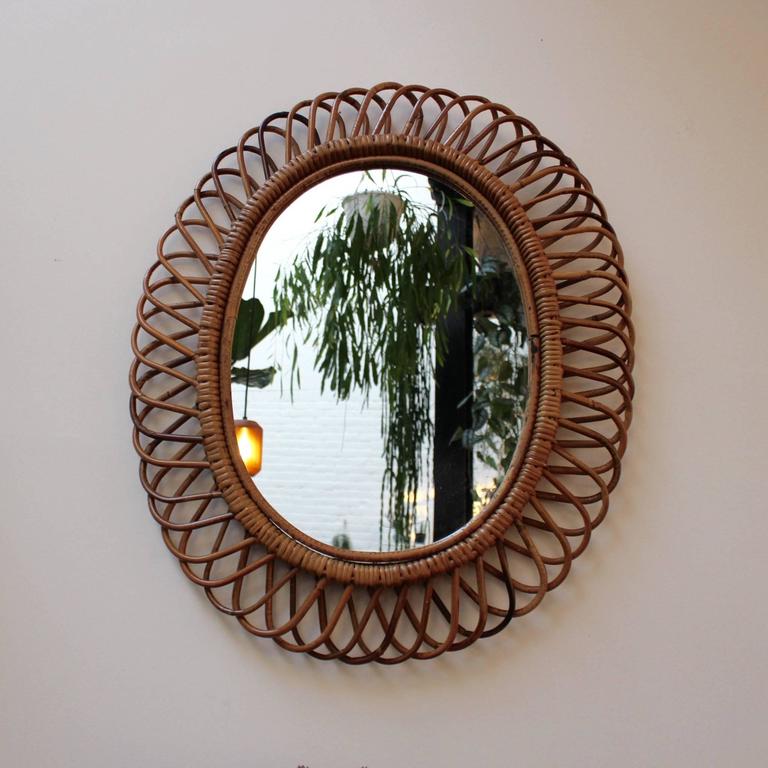 Italian Rattan Wall Mirror in the Style of Franco Albini at 1stdibs