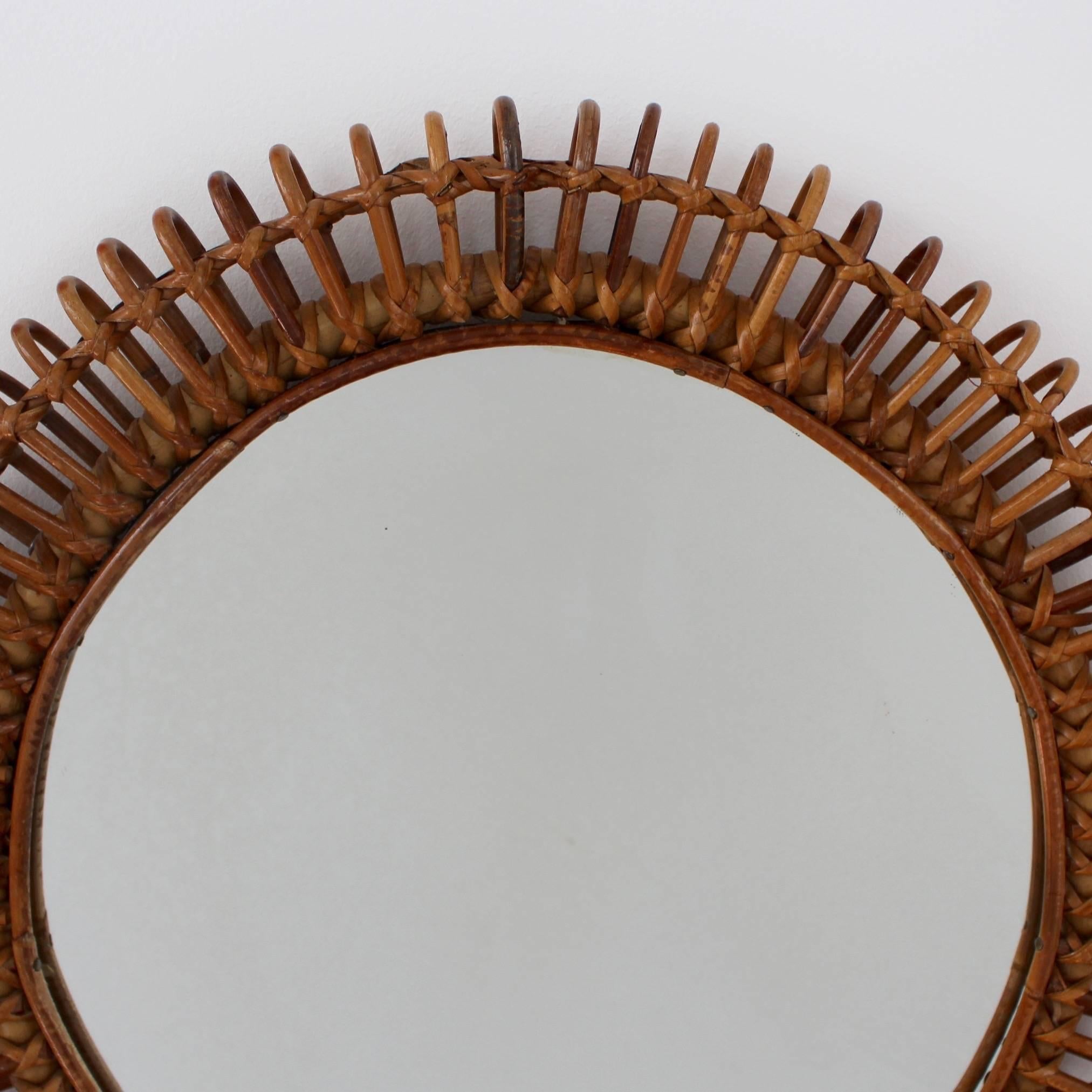 Mid-Century Modern Mid-Century Rattan Italian Mirror in the Style of Franco Albini, circa 1950s
