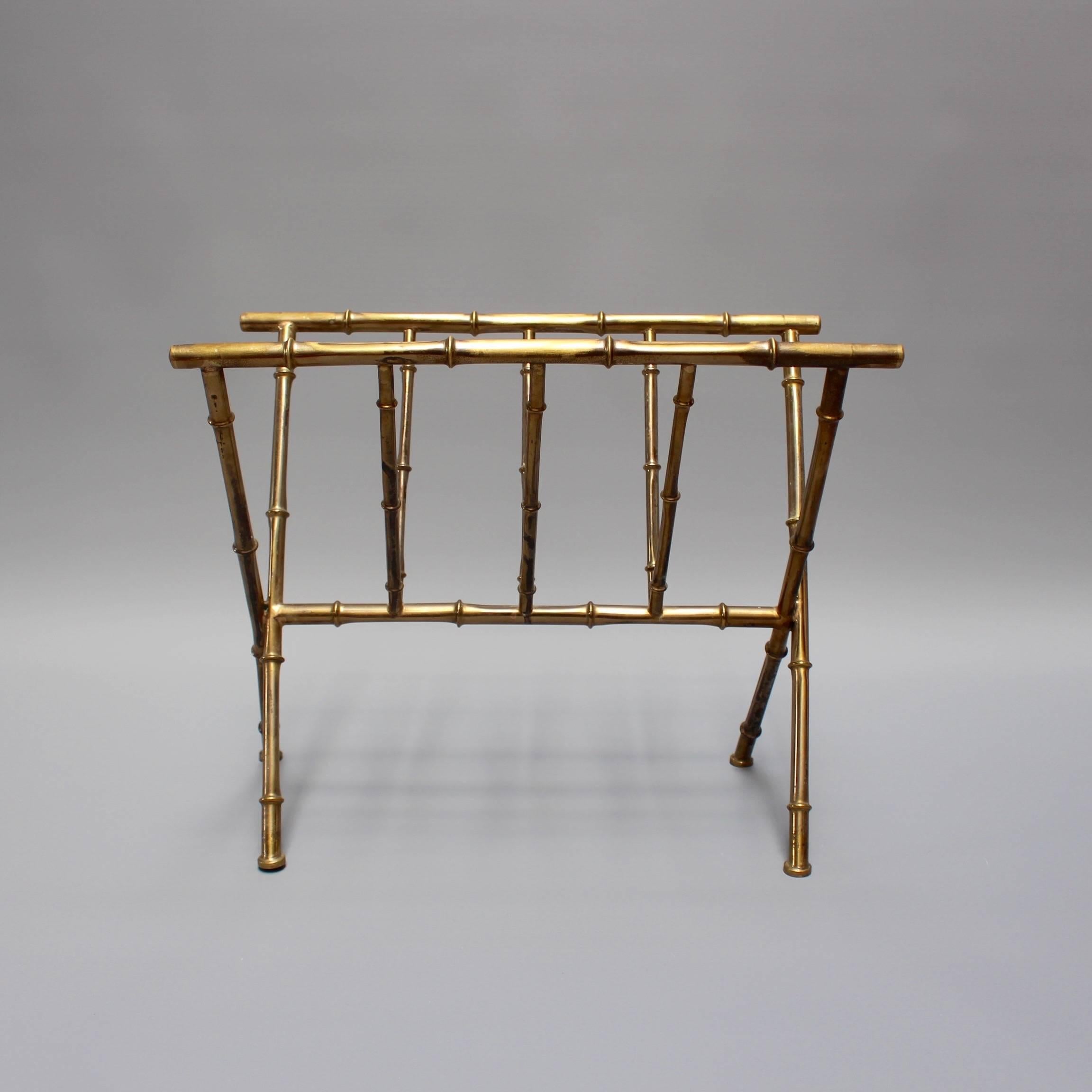 Brass 'Bamboo' Magazine Rack in the Style of Jacques Adnet, 1950s 1