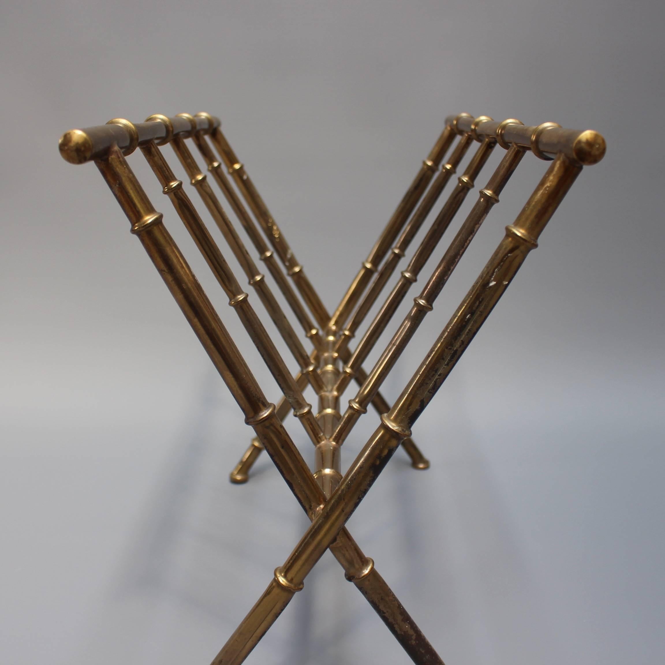 Mid-Century Modern Brass 'Bamboo' Magazine Rack in the Style of Jacques Adnet, 1950s