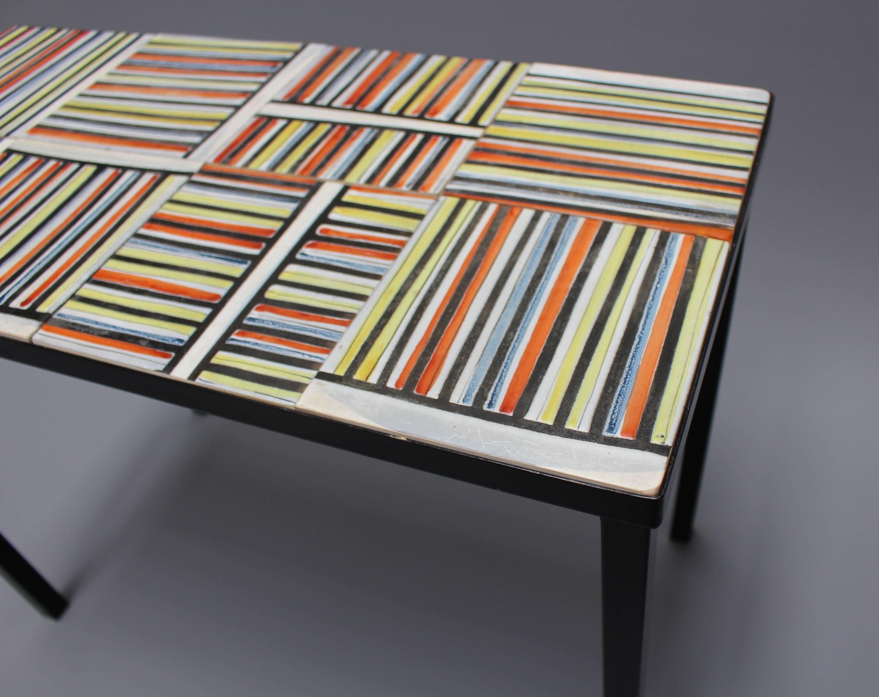 Coffee Table with 'Pyjama' Ceramic Tiles by Roger Capron, Vallauris, circa 1950s 2