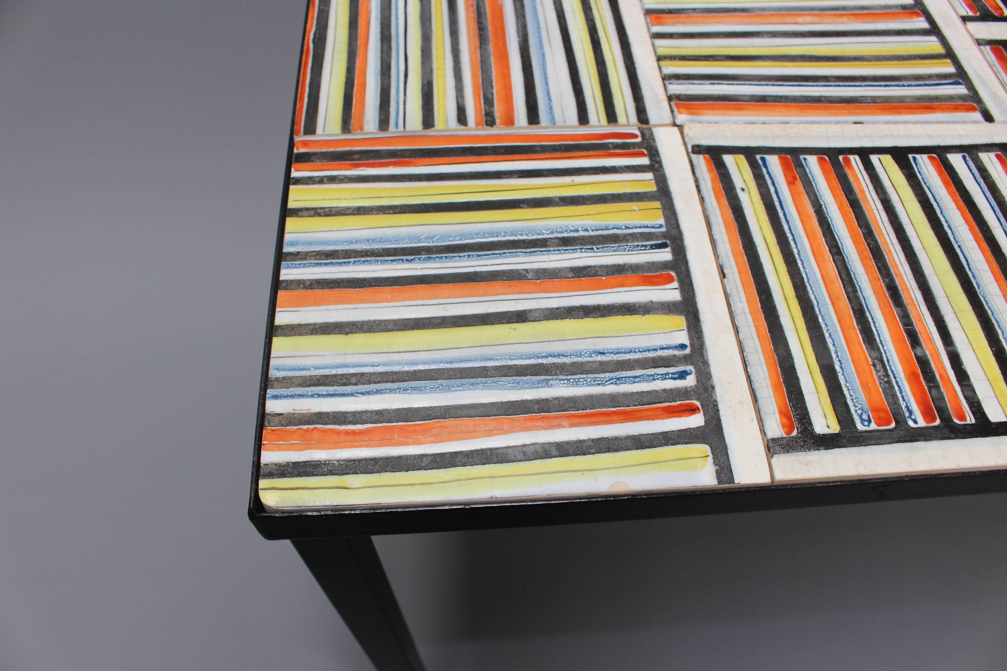 Coffee Table with 'Pyjama' Ceramic Tiles by Roger Capron, Vallauris, circa 1950s 3