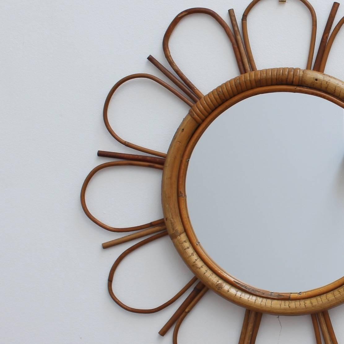 Mid-20th Century Midcentury French Bamboo and Rattan Sunflower Mirror, circa 1960s