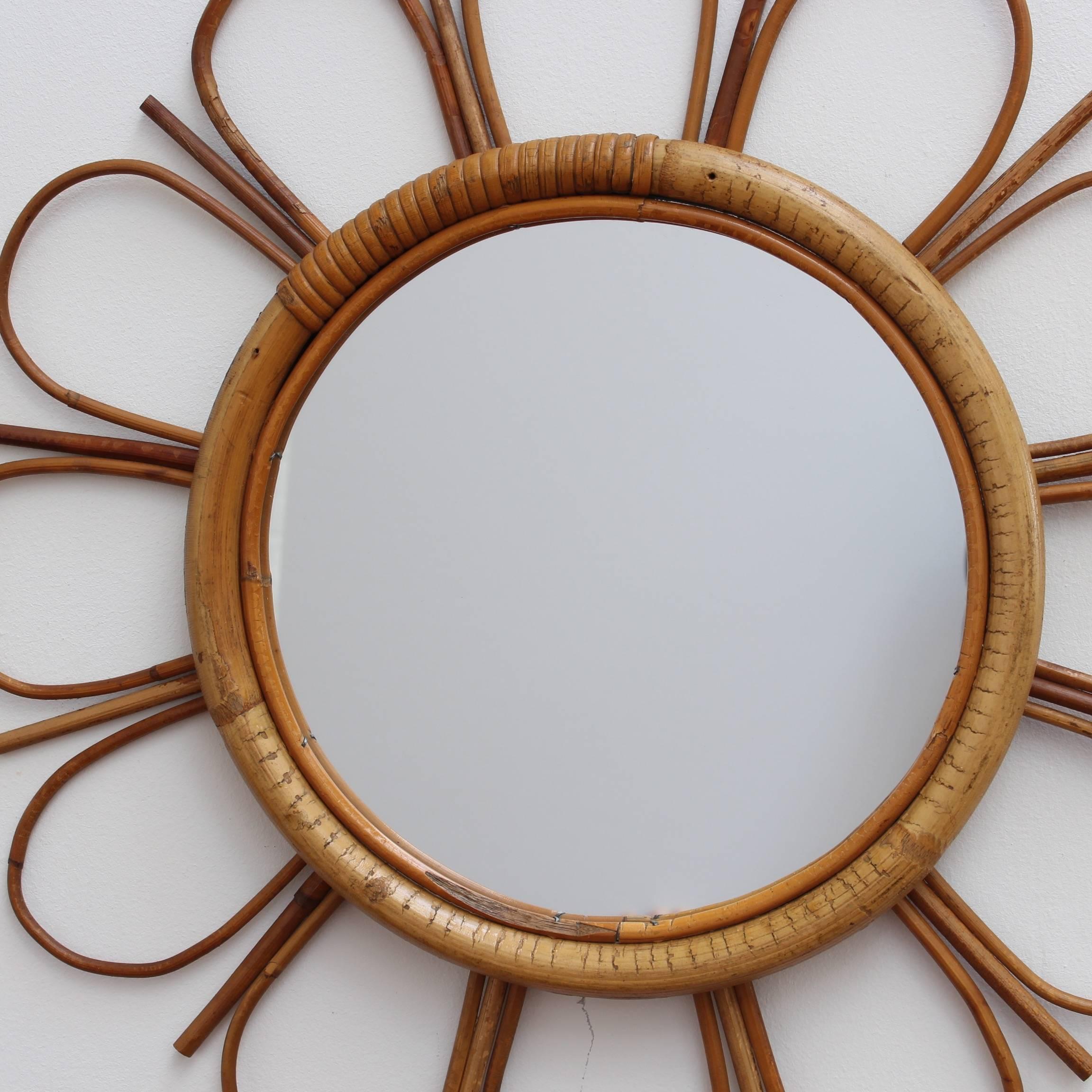 Midcentury French Bamboo and Rattan Sunflower Mirror, circa 1960s In Excellent Condition In London, GB
