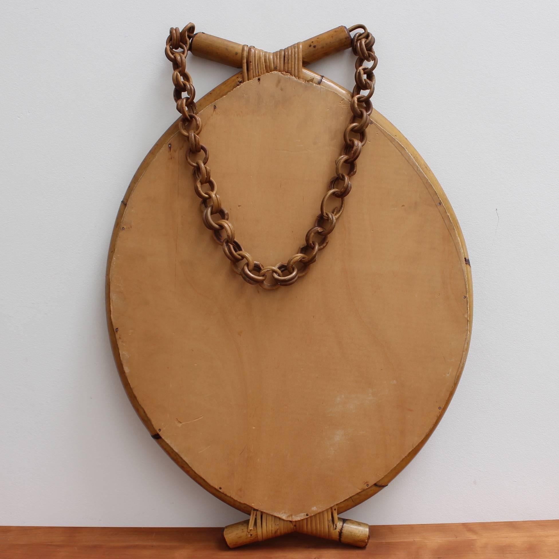 Italian 'Eye-Shaped' Style Bamboo and Rattan Mirror with Hanging Chain 1