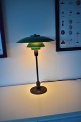 Poul Henningsen 3/2 Table Lamp with Green Lacquered Metal Shades