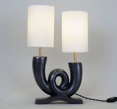 20th Century Black Satin Ceramic Table Lamp