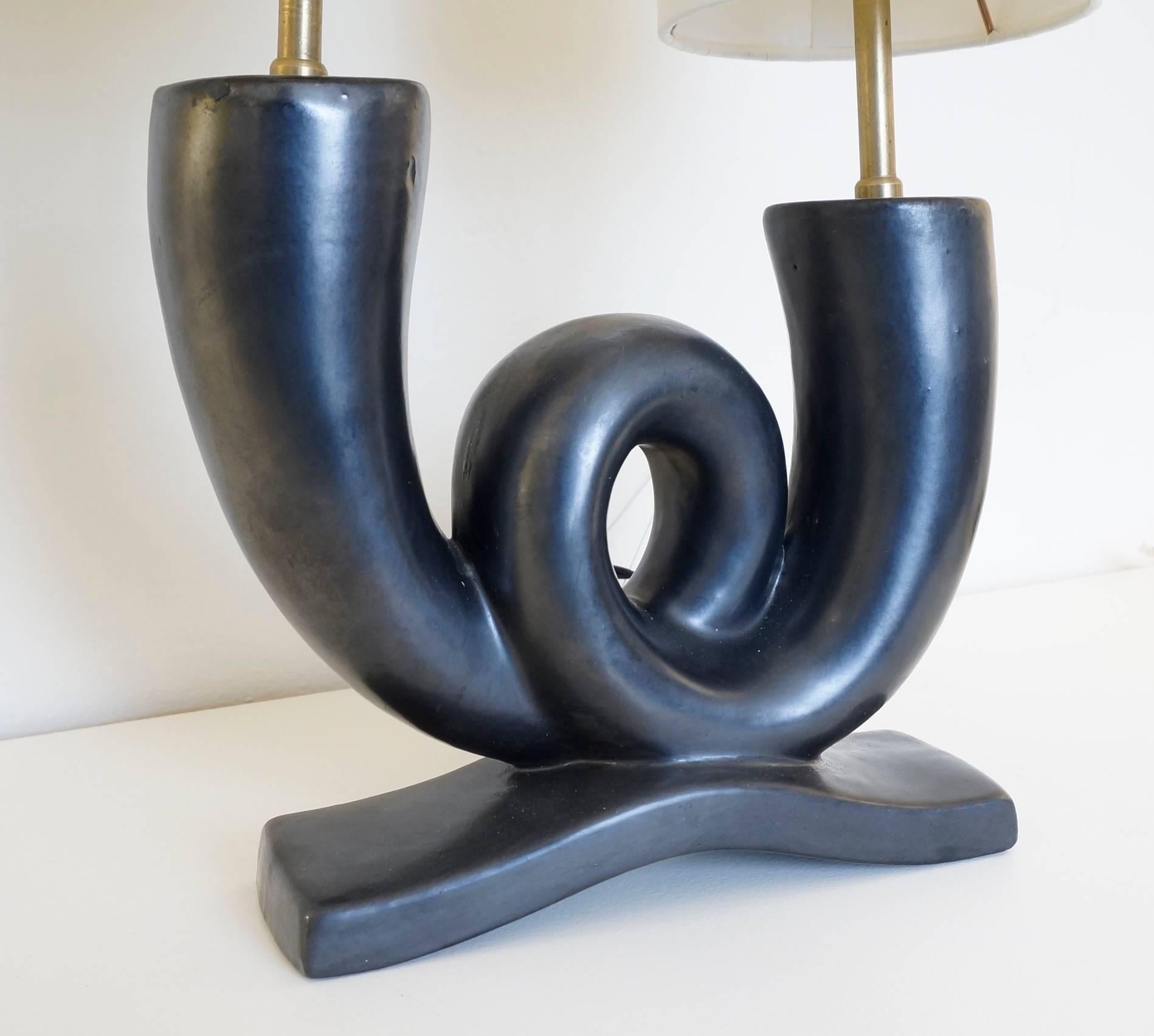 Enameled 20th Century Black Satin Ceramic Table Lamp For Sale