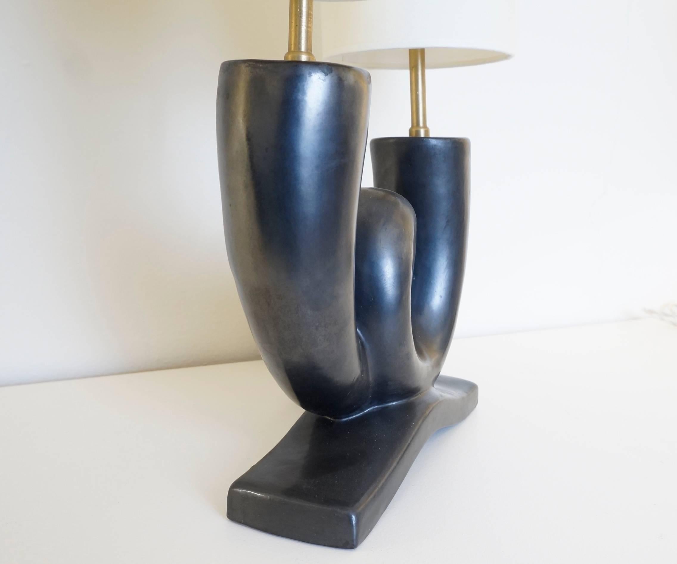 20th Century Black Satin Ceramic Table Lamp In Good Condition For Sale In Paris, FR