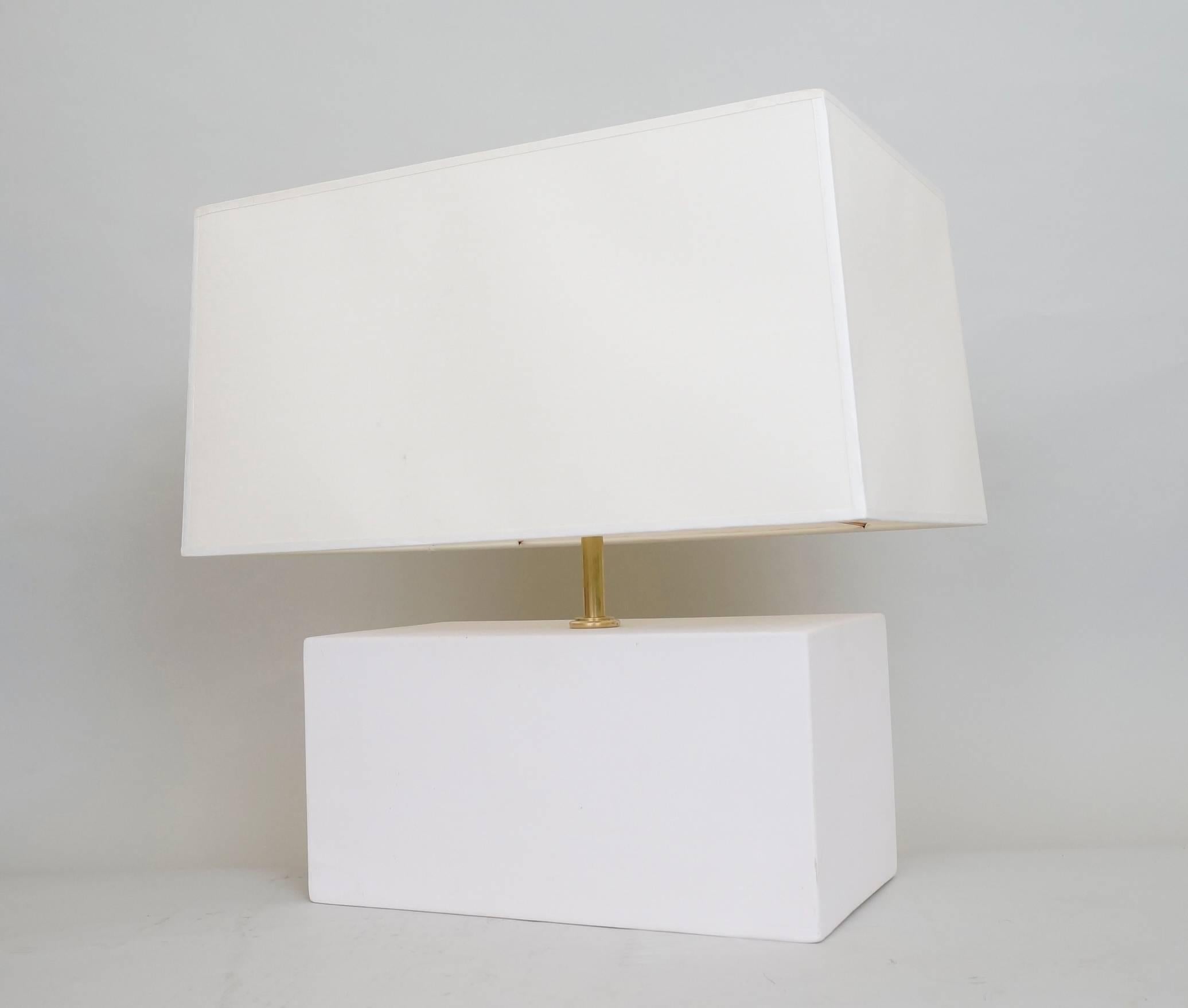Unglazed Mid-20th Century Pair of Rectangular Ceramic Table Lamps