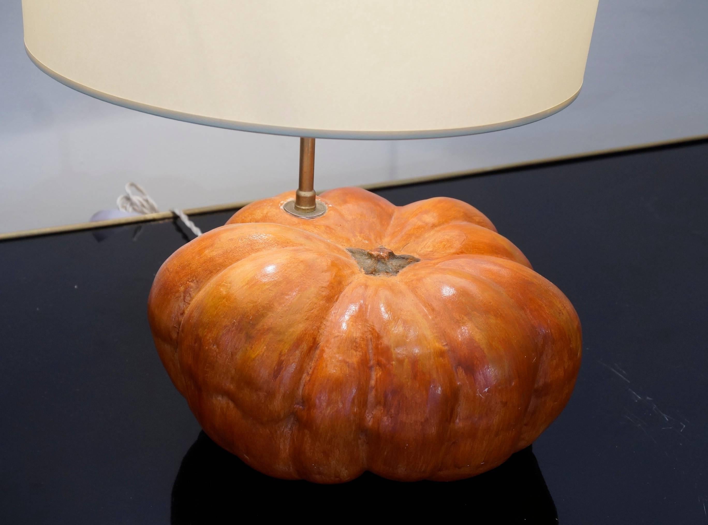 French Mid-20th Century Ceramic Pumpkin Table Lamp For Sale
