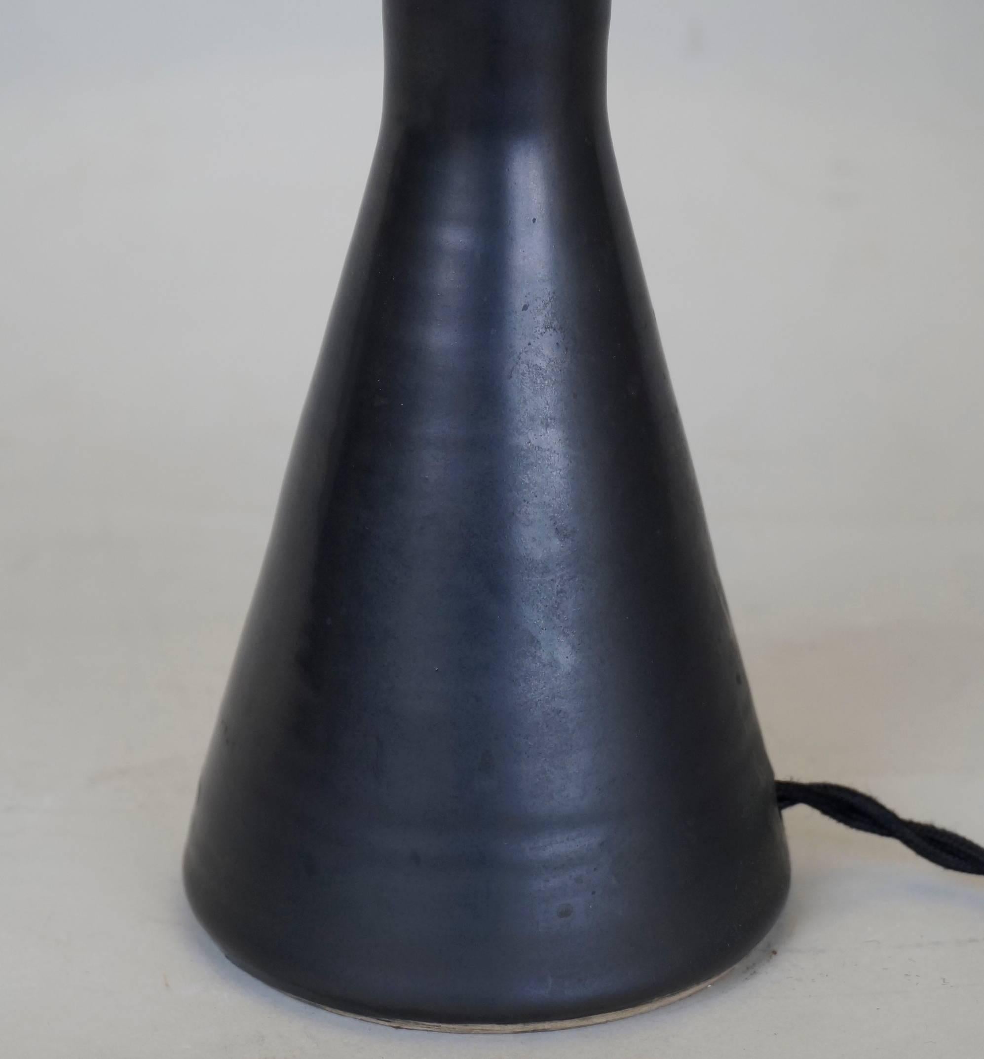 Enameled Pol Chambost Black Satin Ceramic Table Lamp