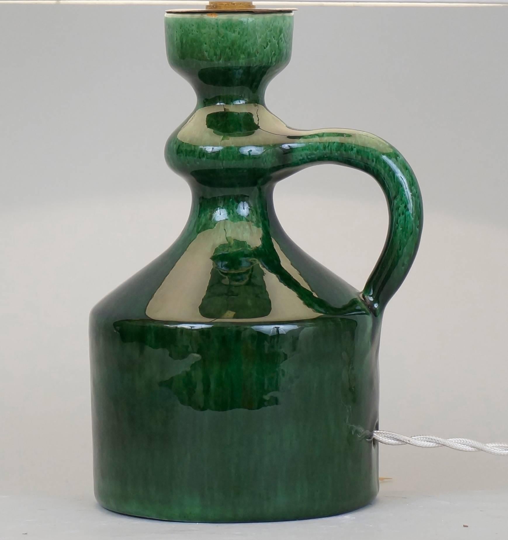 French Late 20th Century Green Ceramic Table Lamp by André Freymond