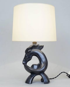 Mid-20th Century Zoomorphic Black Satin Ceramic Table Lamps