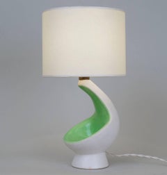 1970, White and Green Ceramic Table Lamp