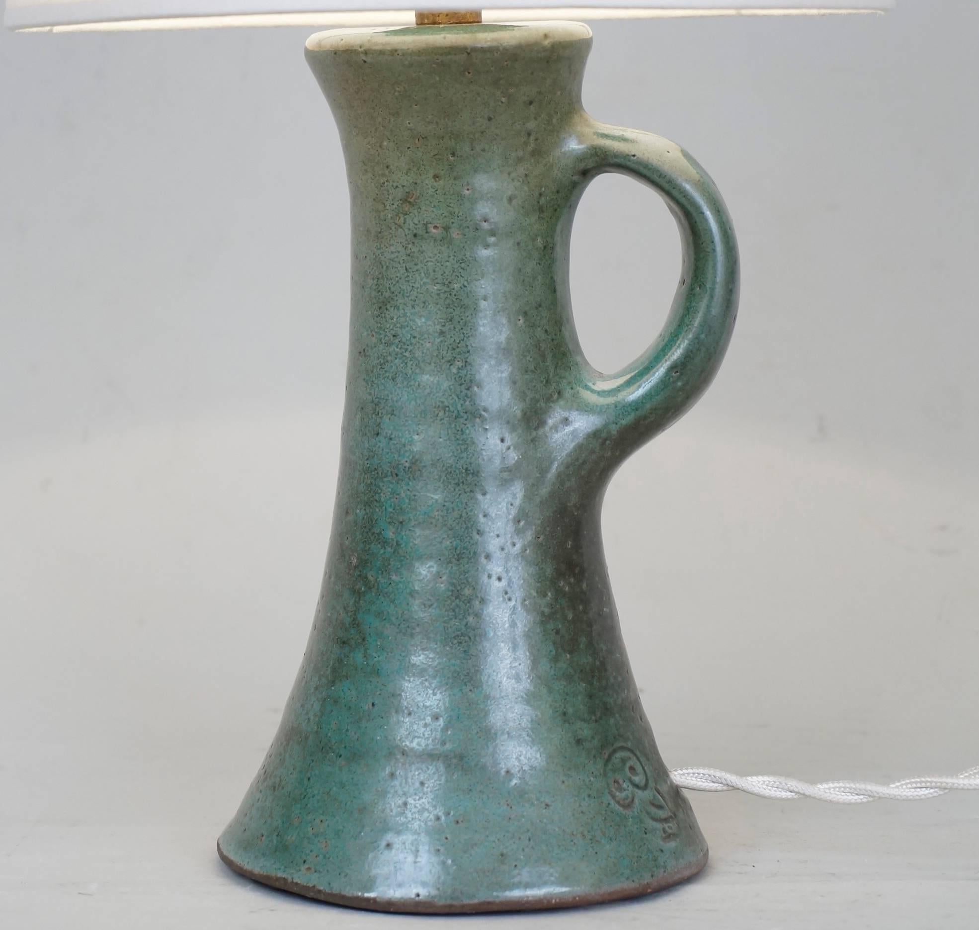 Enameled 20th Century J&N Pierlot Green Ceramic Table Lamp For Sale