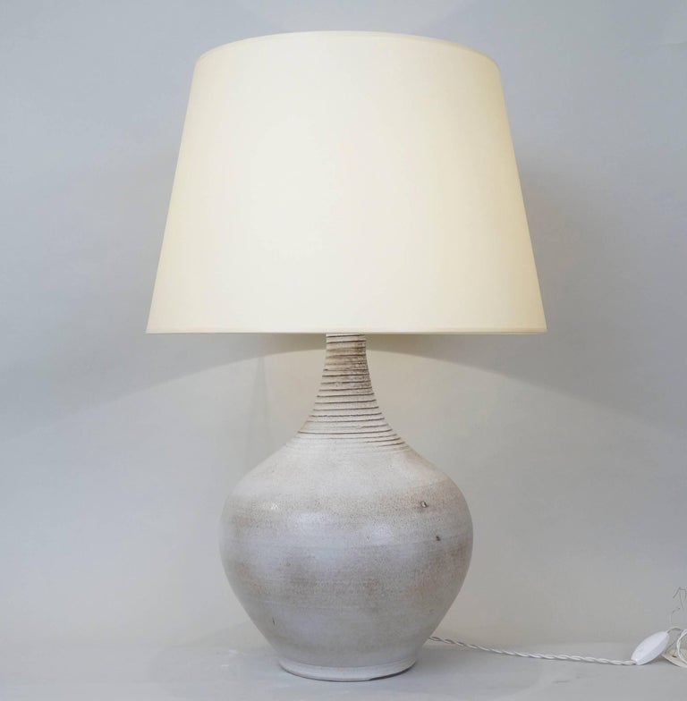 Late 20th Century Grey Ceramic Table Lamp For At 1stdibs Grey Ceramic Table Lamp Monogrammed Jb Custom Made Fabric Lampshades Rewired With Twisted