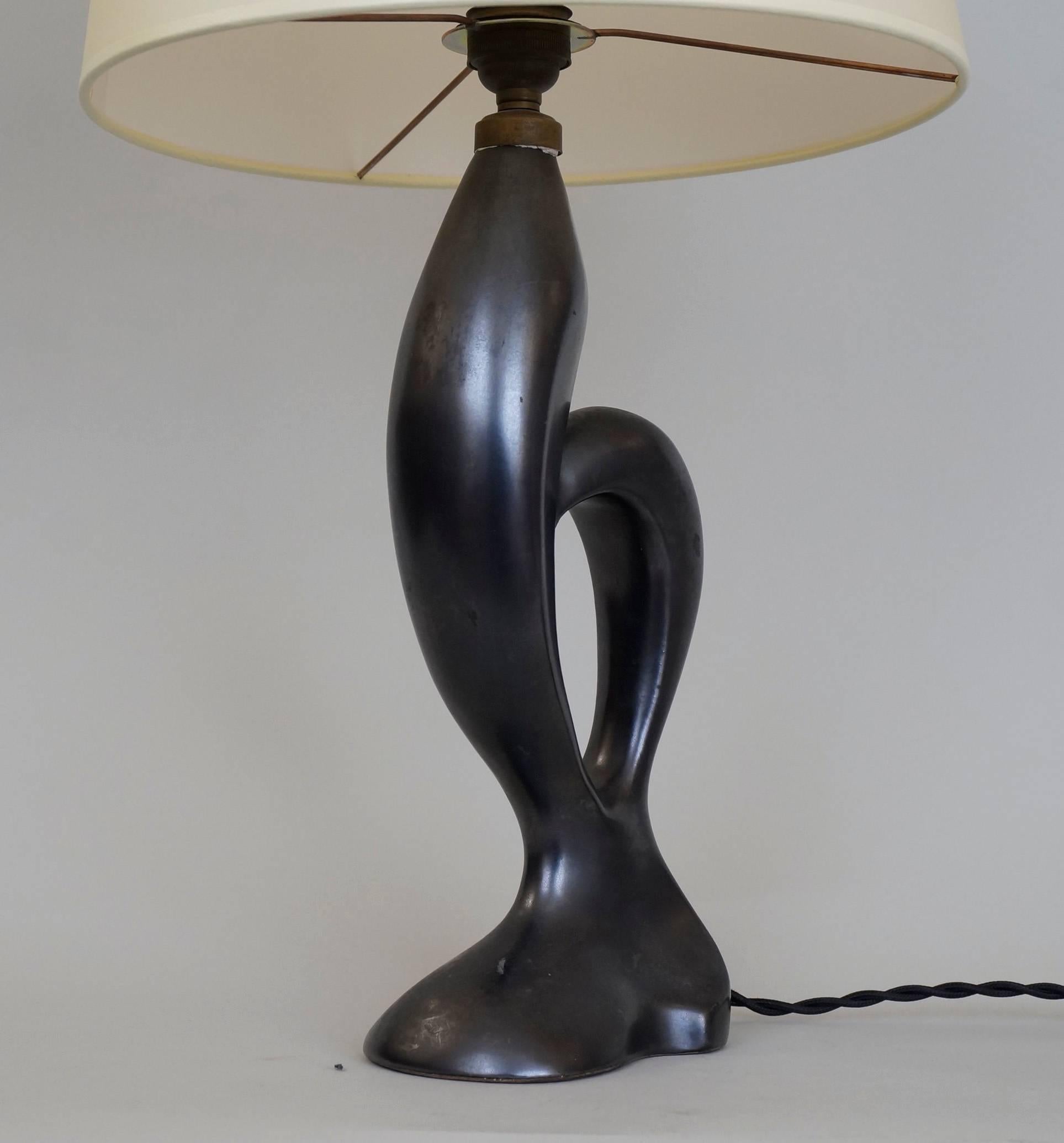 1970 Zoomorphic Black Ceramic Table Lamp For Sale 1