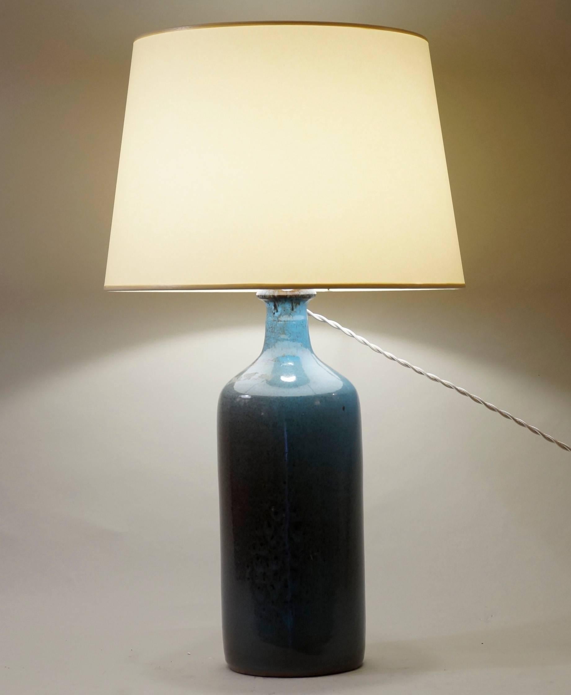 French Late 20th Century Blue Ceramic Table Lamp