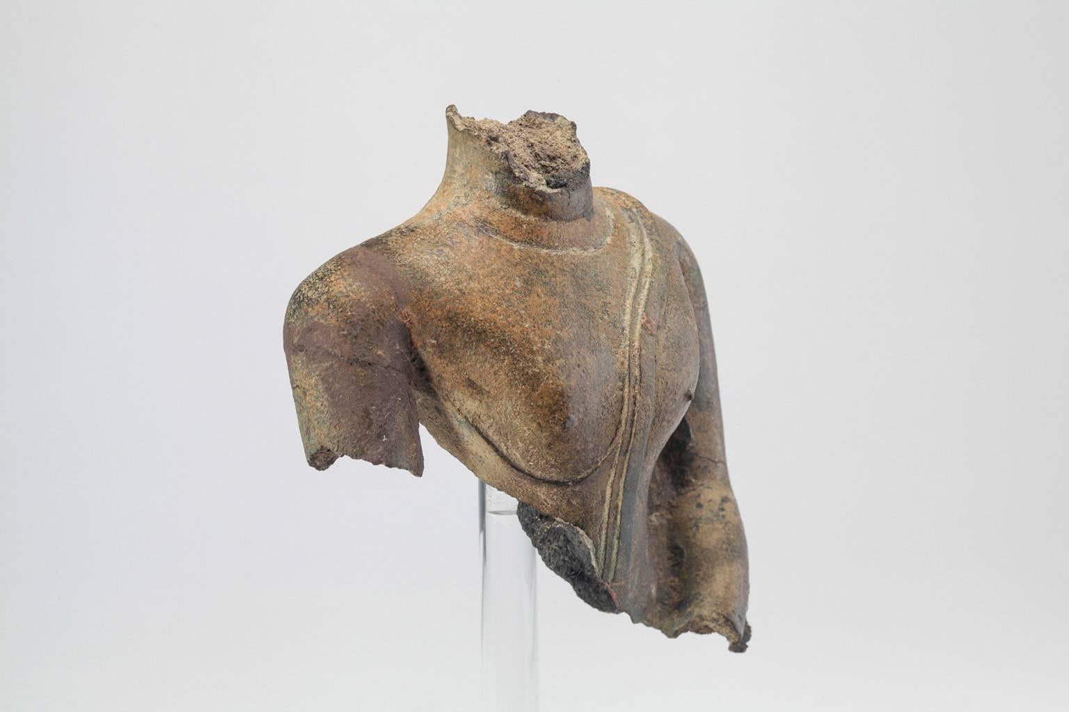 18th Century and Earlier Antique Pottery Torso from Thailand in a Bronze Patina