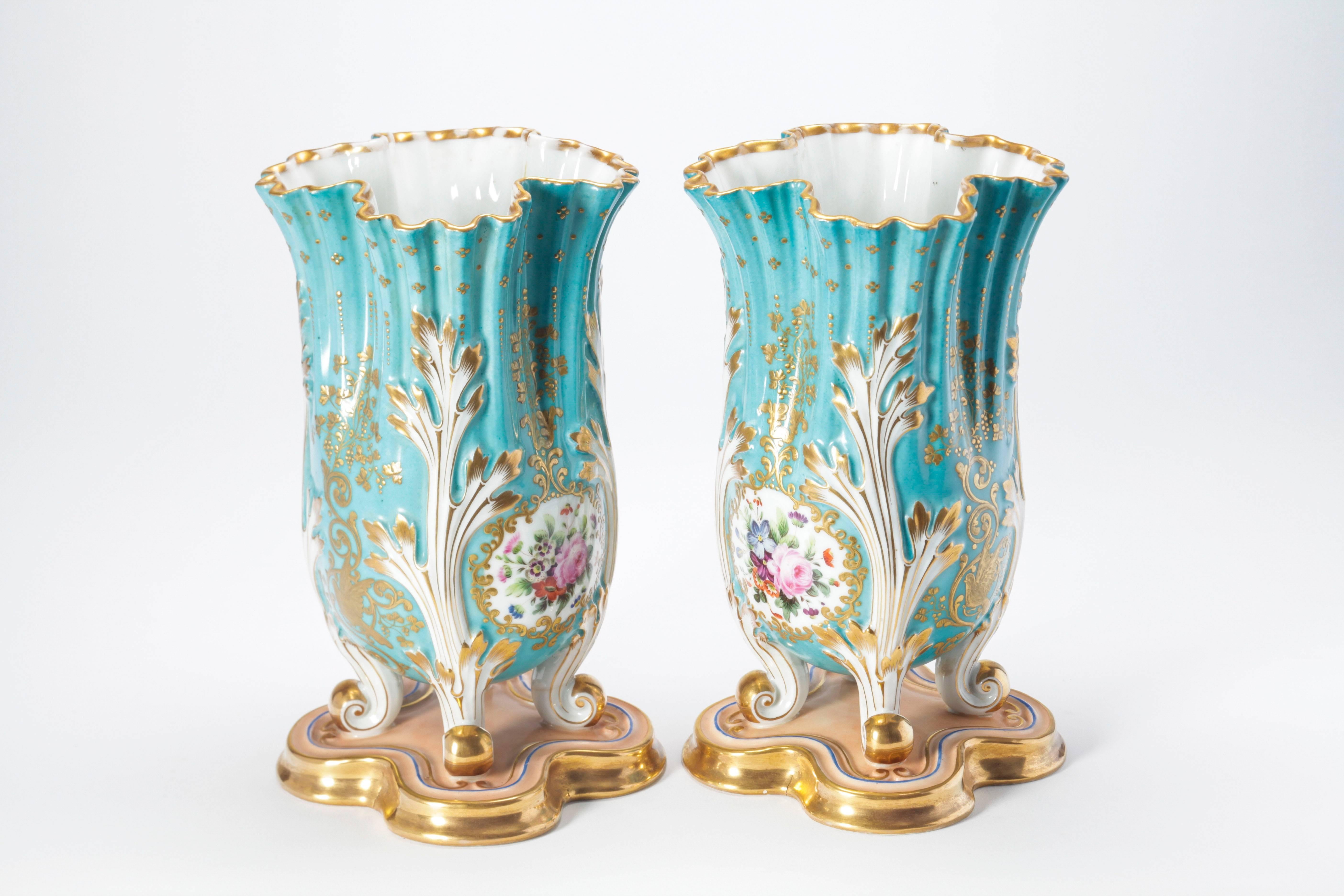 Pair of 19th century blue floral vases.