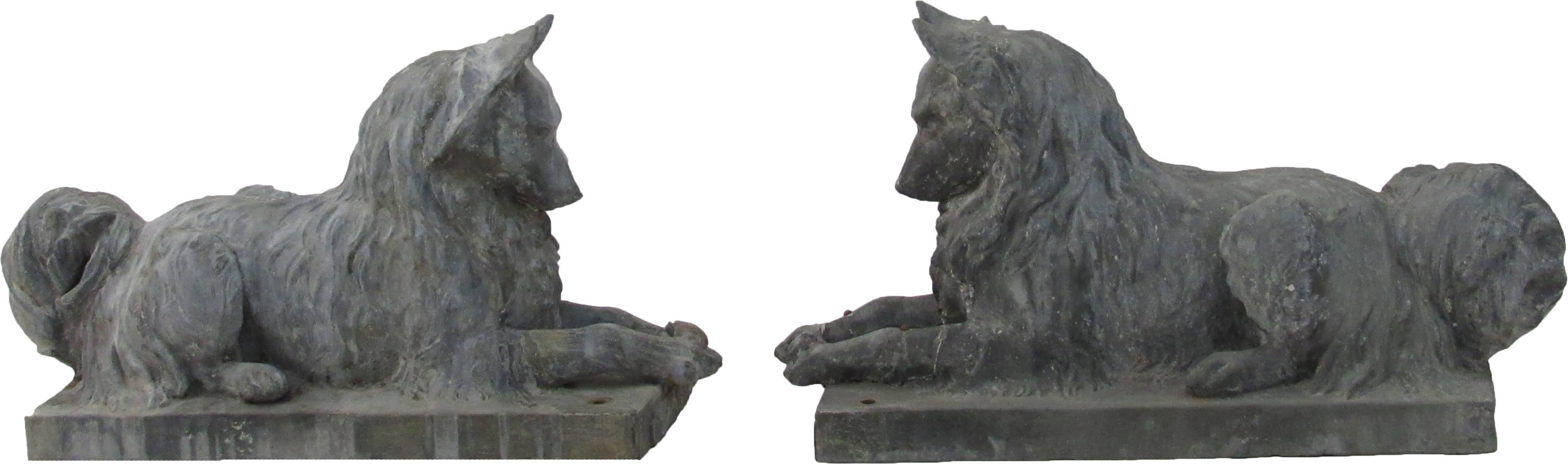 Pair of 19th century zinc dog sculptures.