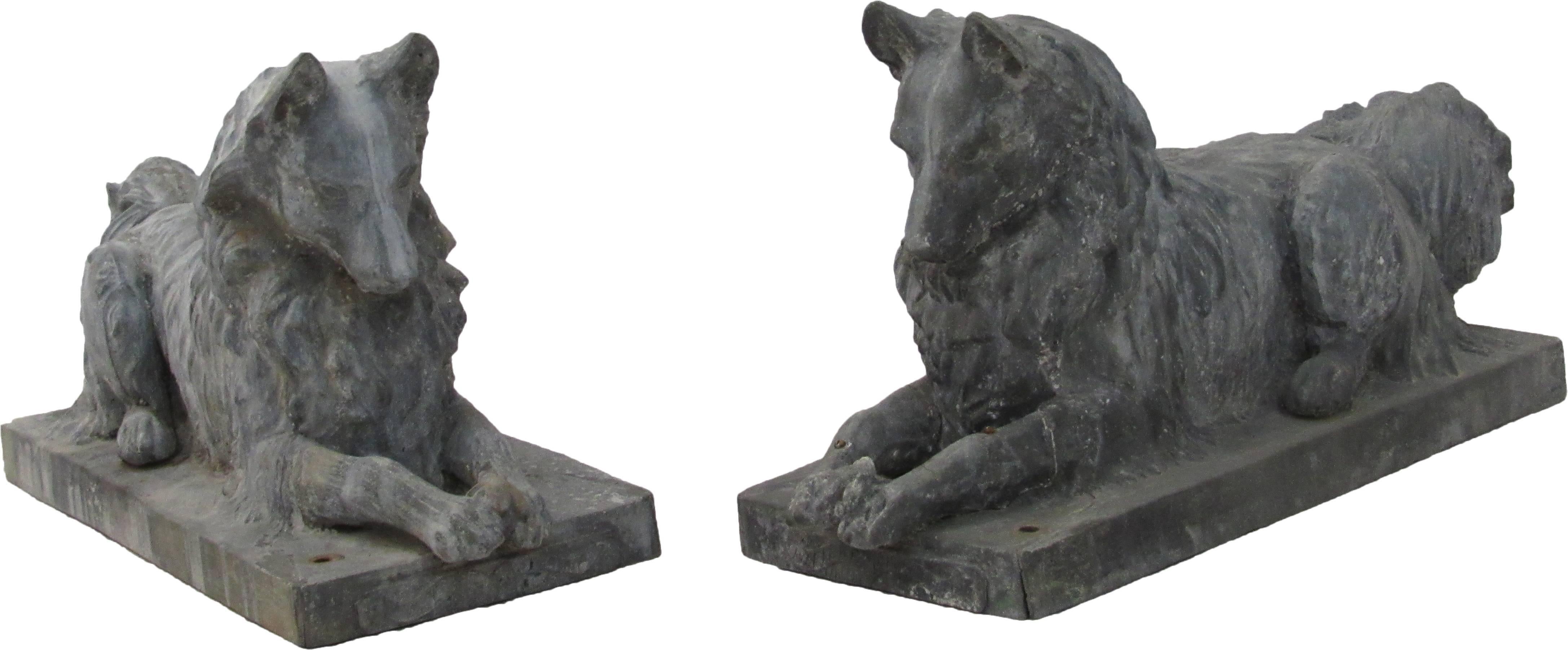 Pair of 19th Century Zinc Dog Sculptures 1