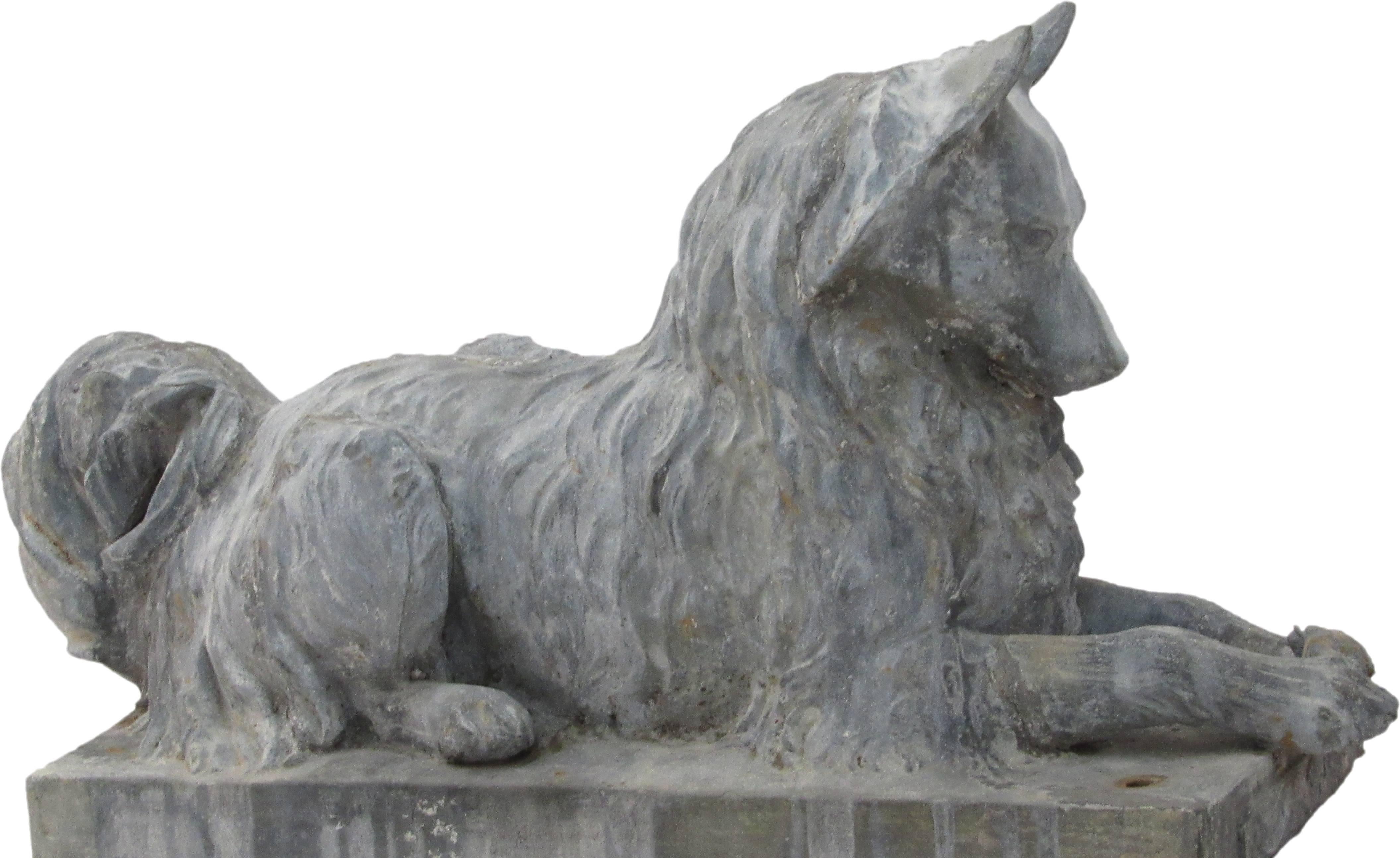 English Pair of 19th Century Zinc Dog Sculptures