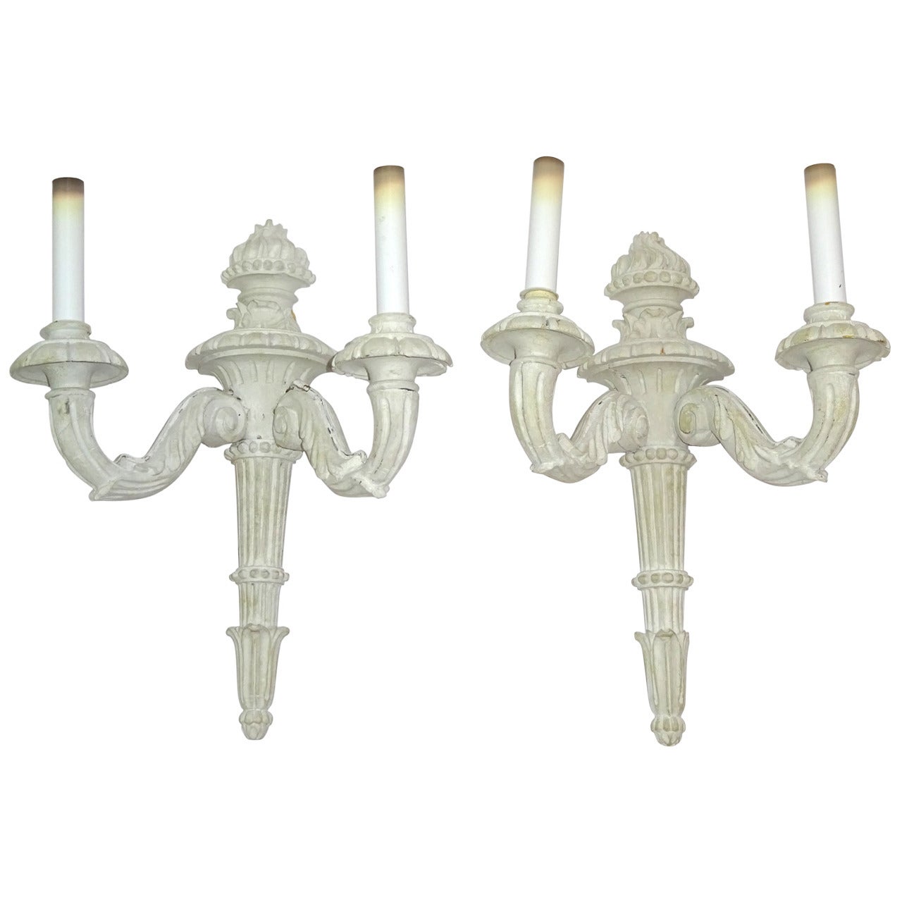 Pair of Early 20th Century Italian Hand-Carved, Two-Arm Sconces For Sale