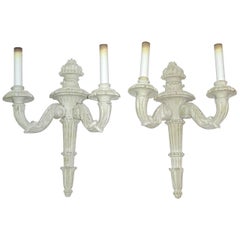 Pair of Early 20th Century Italian Hand-Carved, Two-Arm Sconces