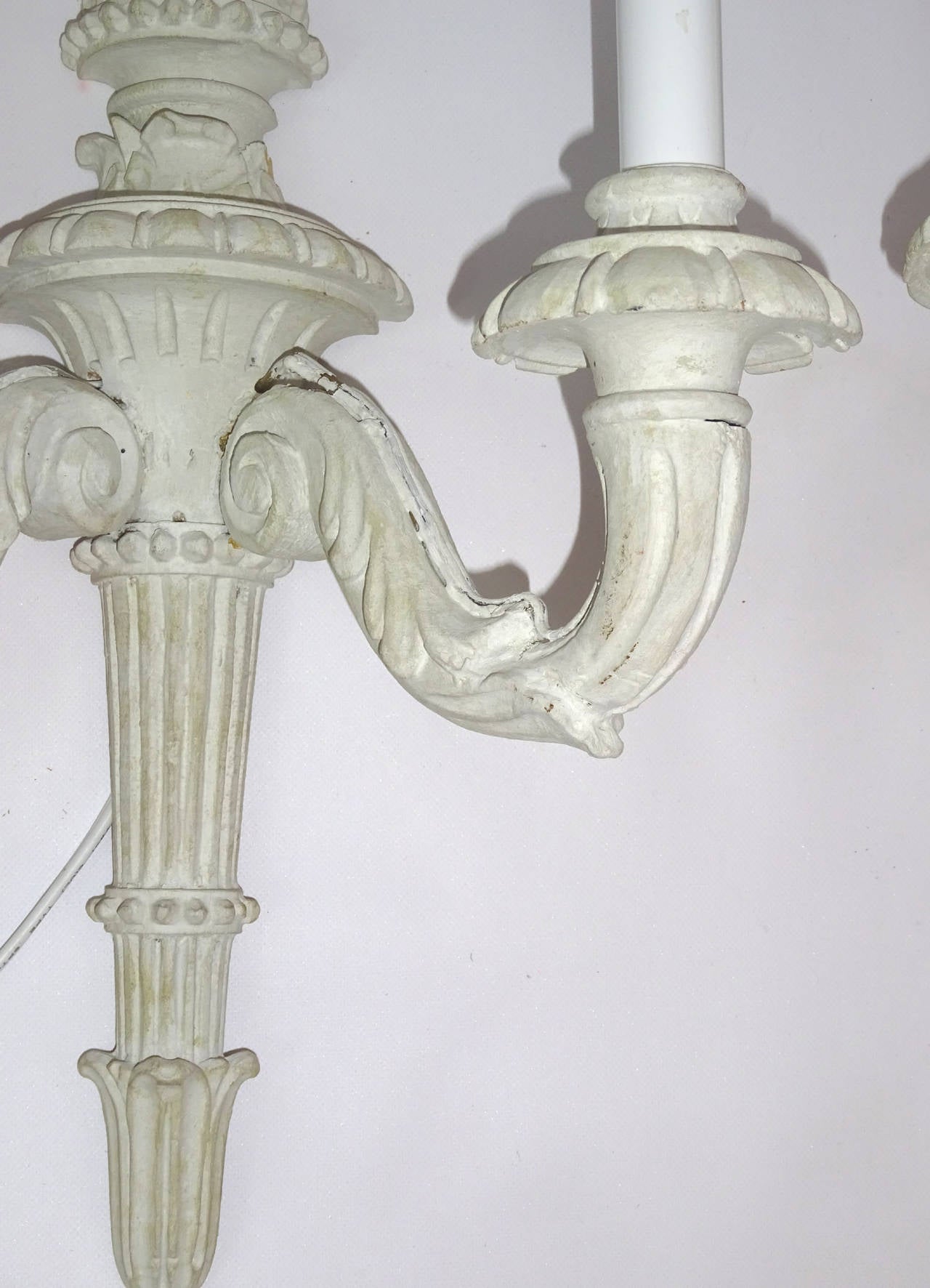Pair of Early 20th Century Italian Hand-Carved, Two-Arm Sconces For Sale 2