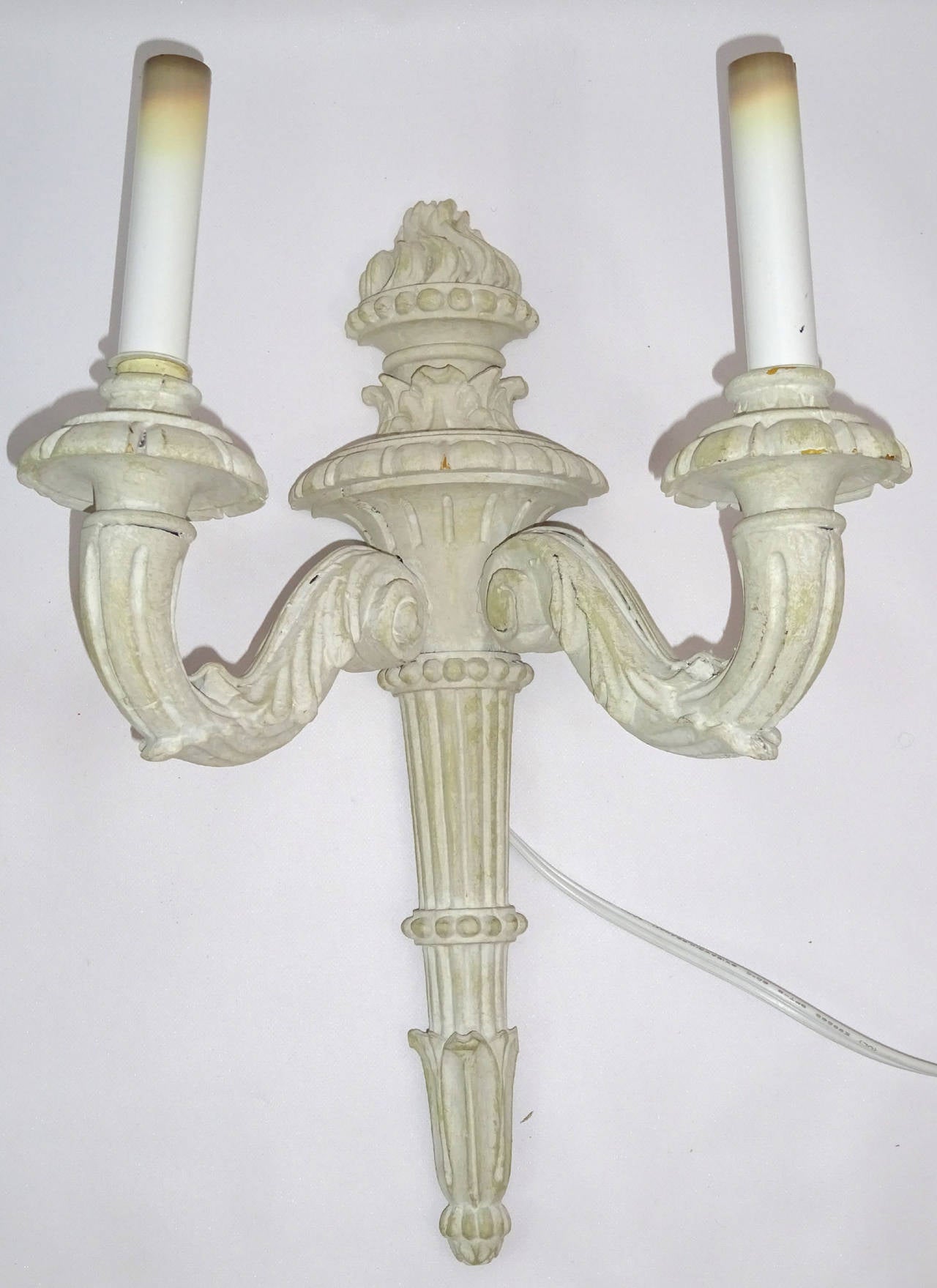 Pair of Early 20th Century Italian Hand-Carved, Two-Arm Sconces For Sale 4