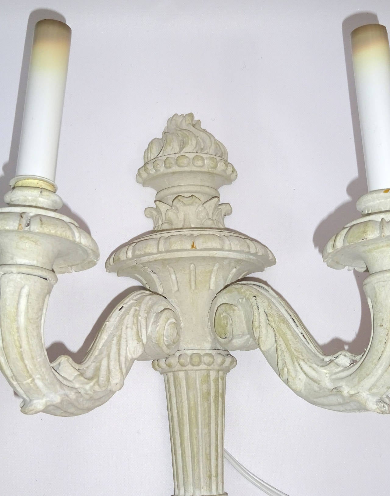 Pair of Early 20th Century Italian Hand-Carved, Two-Arm Sconces For Sale 5