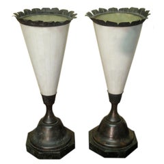 Vintage Pair of Interesting Art Deco Style Gypsum Alabaster and Marble Table Lamps