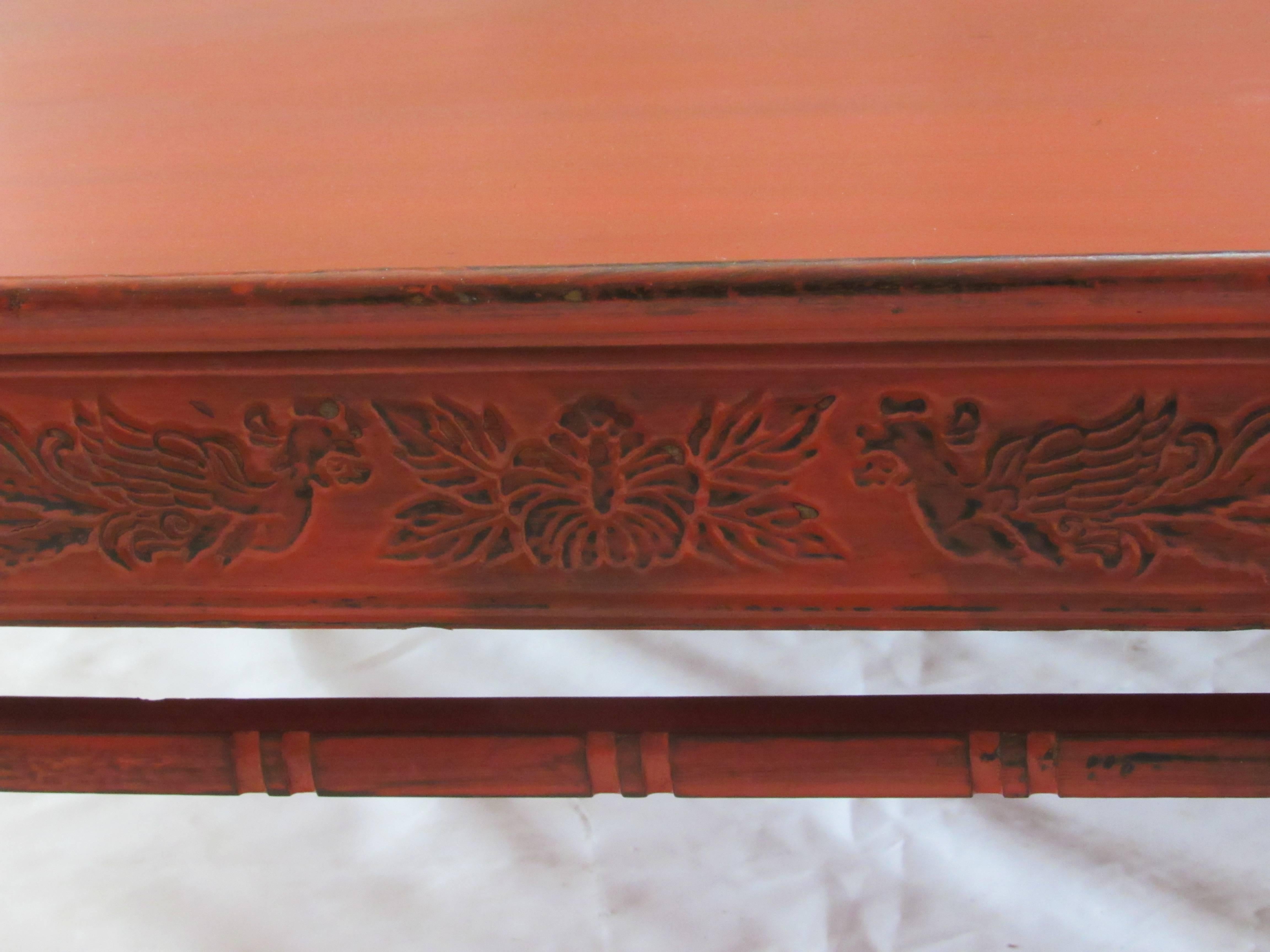 Carved Chinese Red Travel Table For Sale