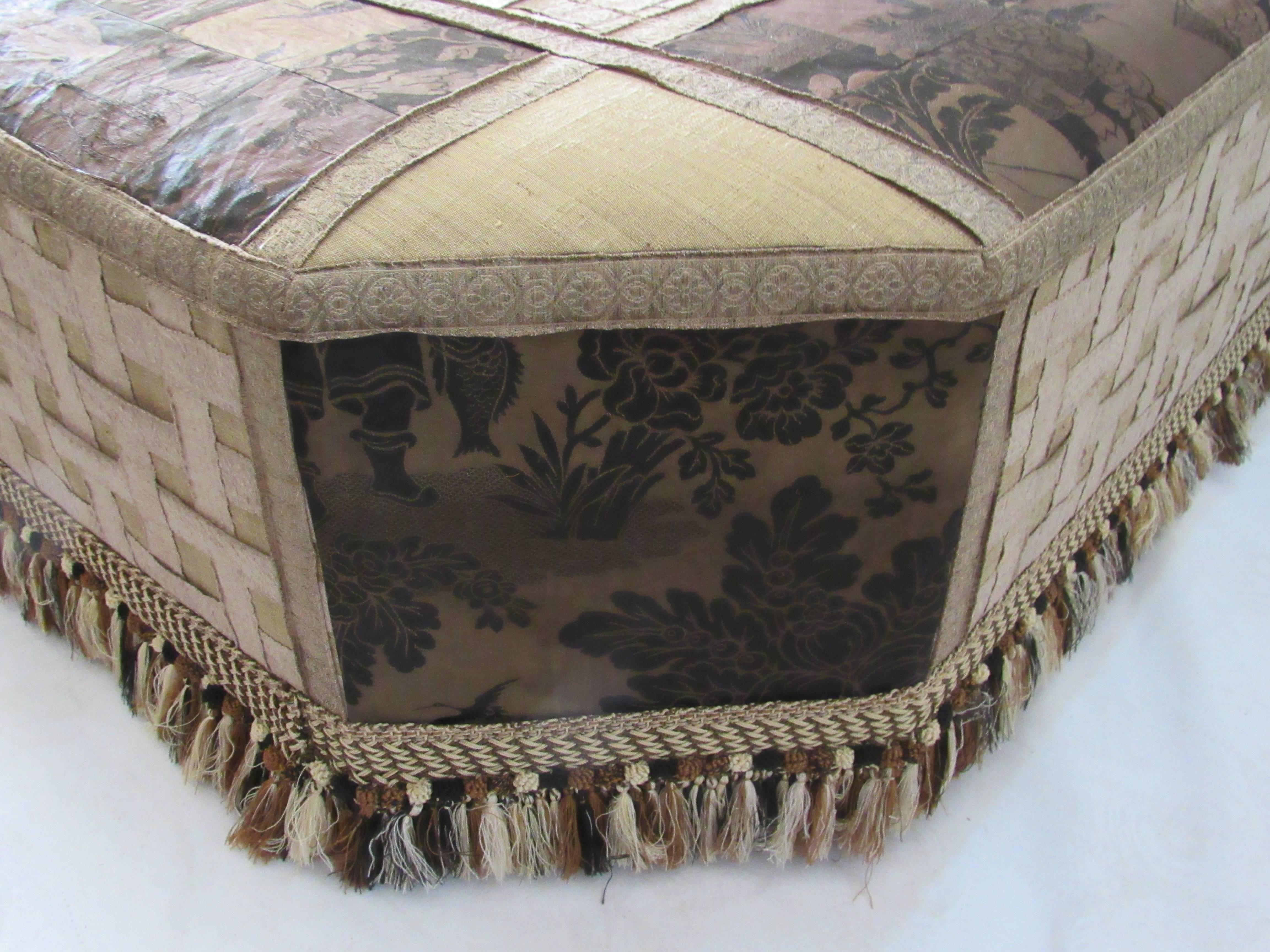 Other Sophisticated Peter Marino Ottoman with Antique Upholstery
