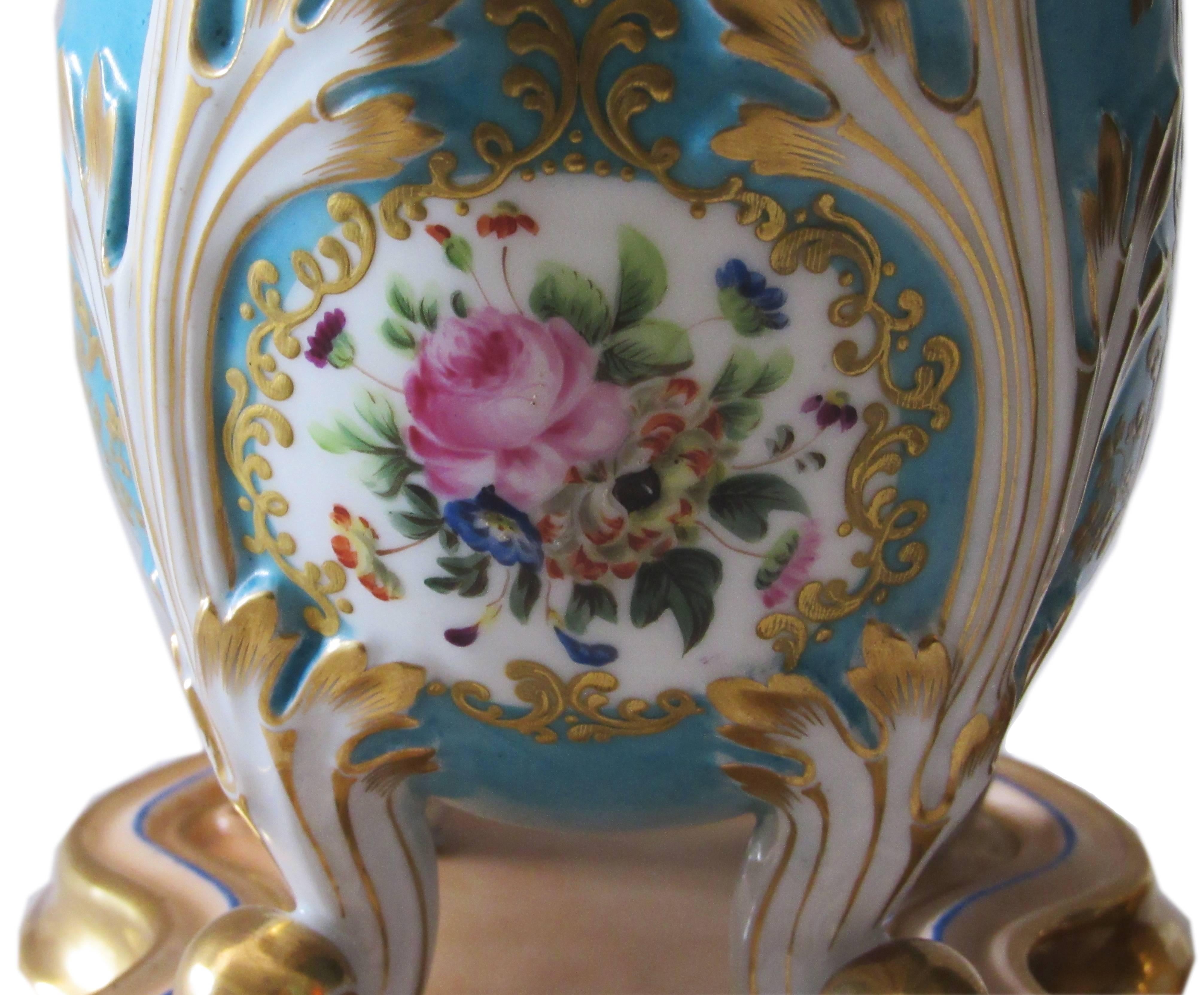 Unknown Pair of 19th Century Blue Floral Vases