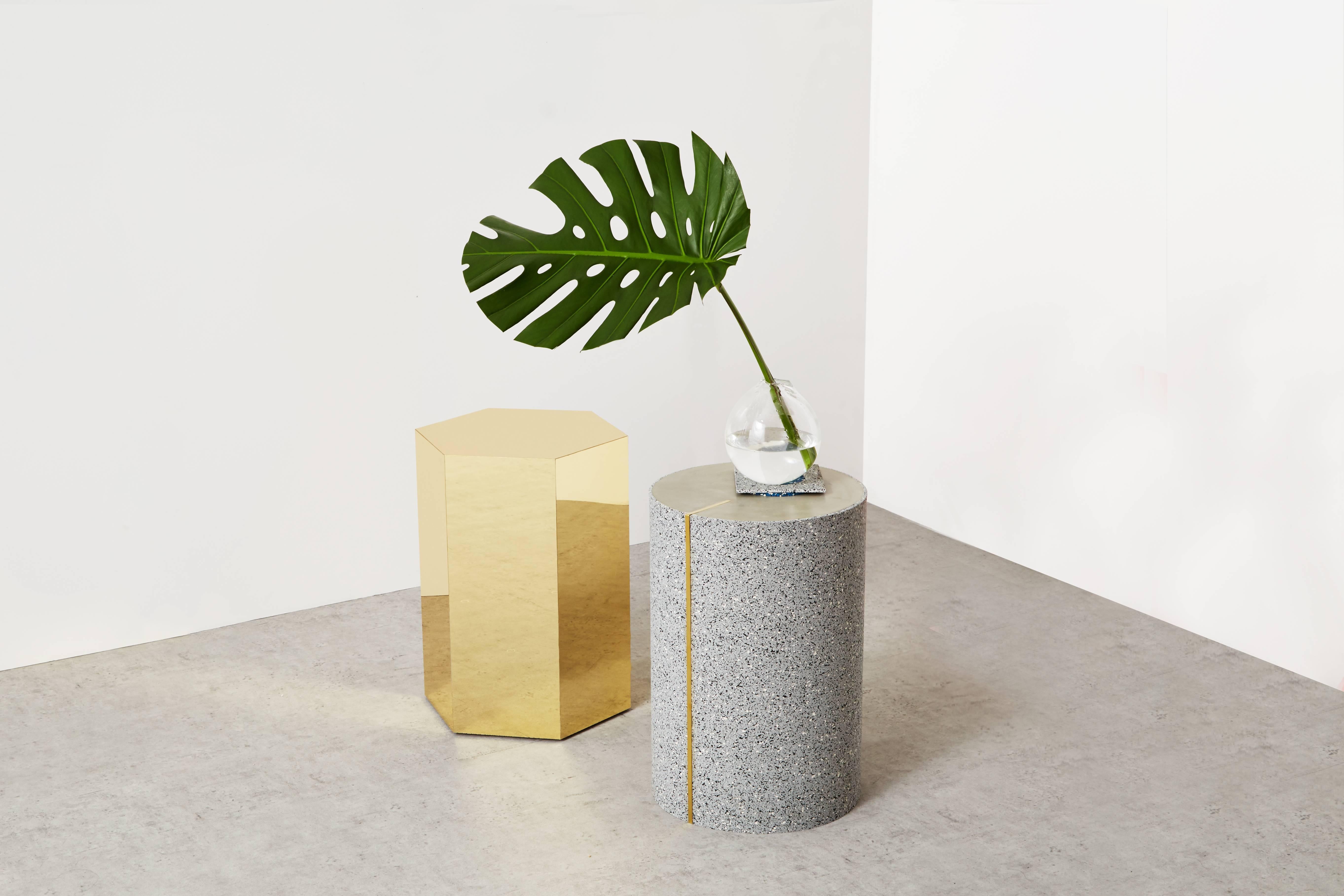 Other Black Side Table in Concrete Rubber and Brass For Sale