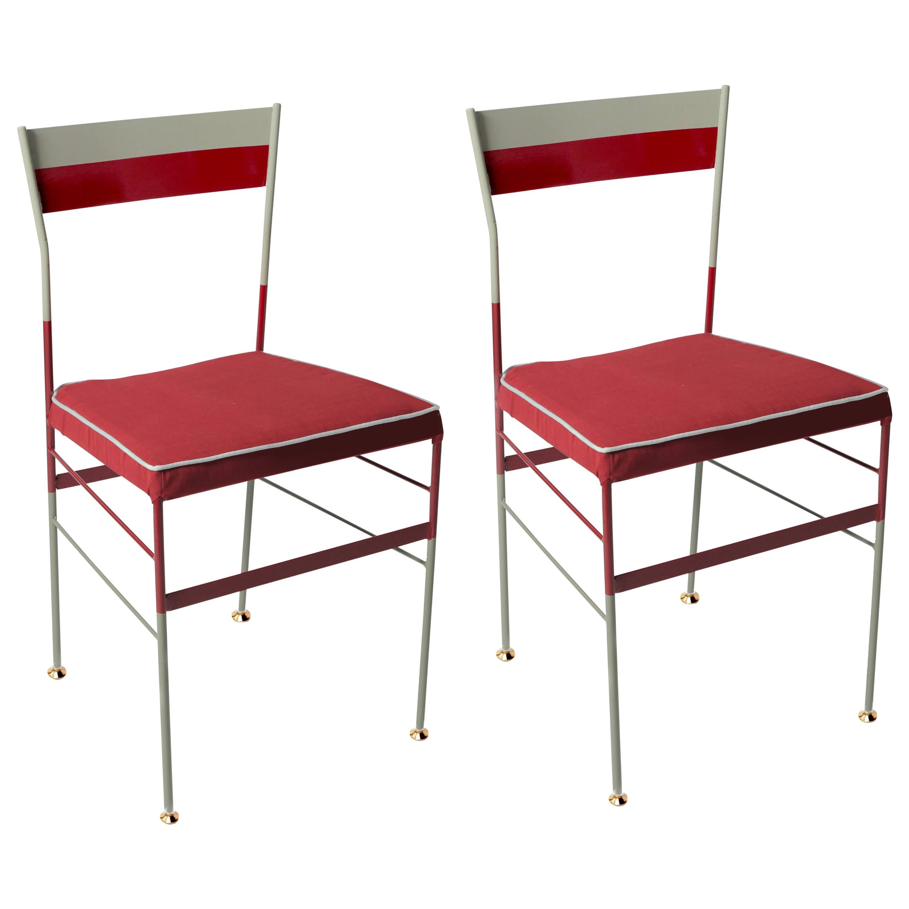 Pair of Pontina Red Chairs by Sotow, Made in Italy For Sale