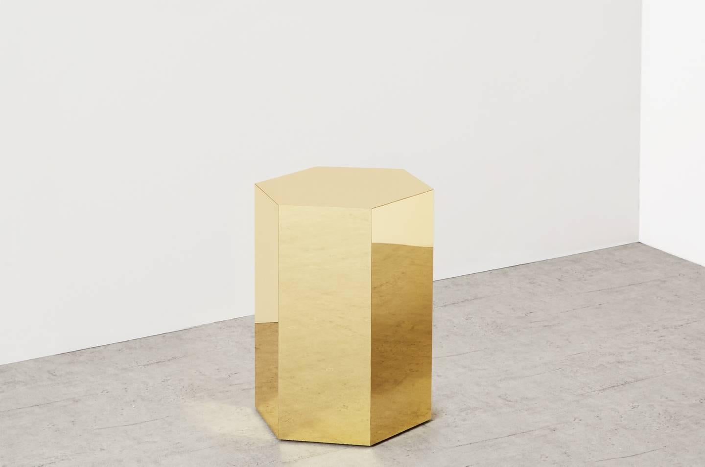 Other Contemporary Shiny Hex Brass Side Table, 1stdibs New York For Sale
