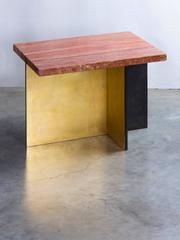 Gilded Cross Table by Carta Bianca, Iranian Travertine Top and Gold Leaf, Italy