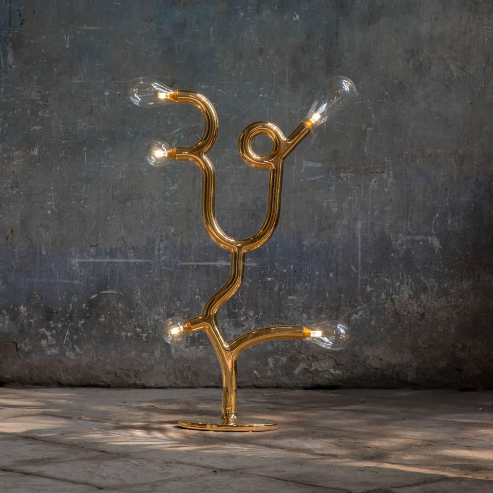 Other Five Bulb Floor Lamp in Ceramic with 24-karat gold finish and Handblown glass For Sale