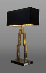 Manhattan Polished Brass Table Lamp & Portoro Marble, Made in italy by artisans