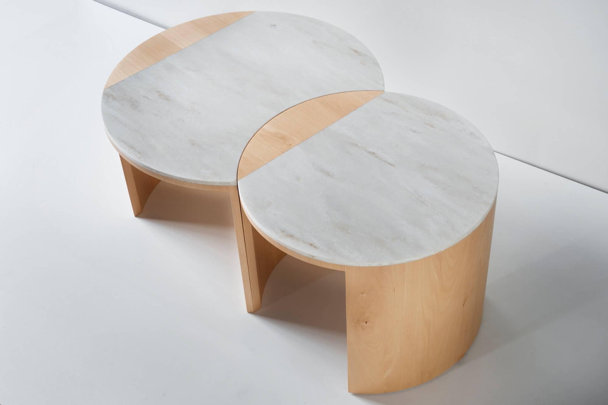 Other Contemporary Gibbous Coffee Table in European beech with Witch Hazel Corian. For Sale