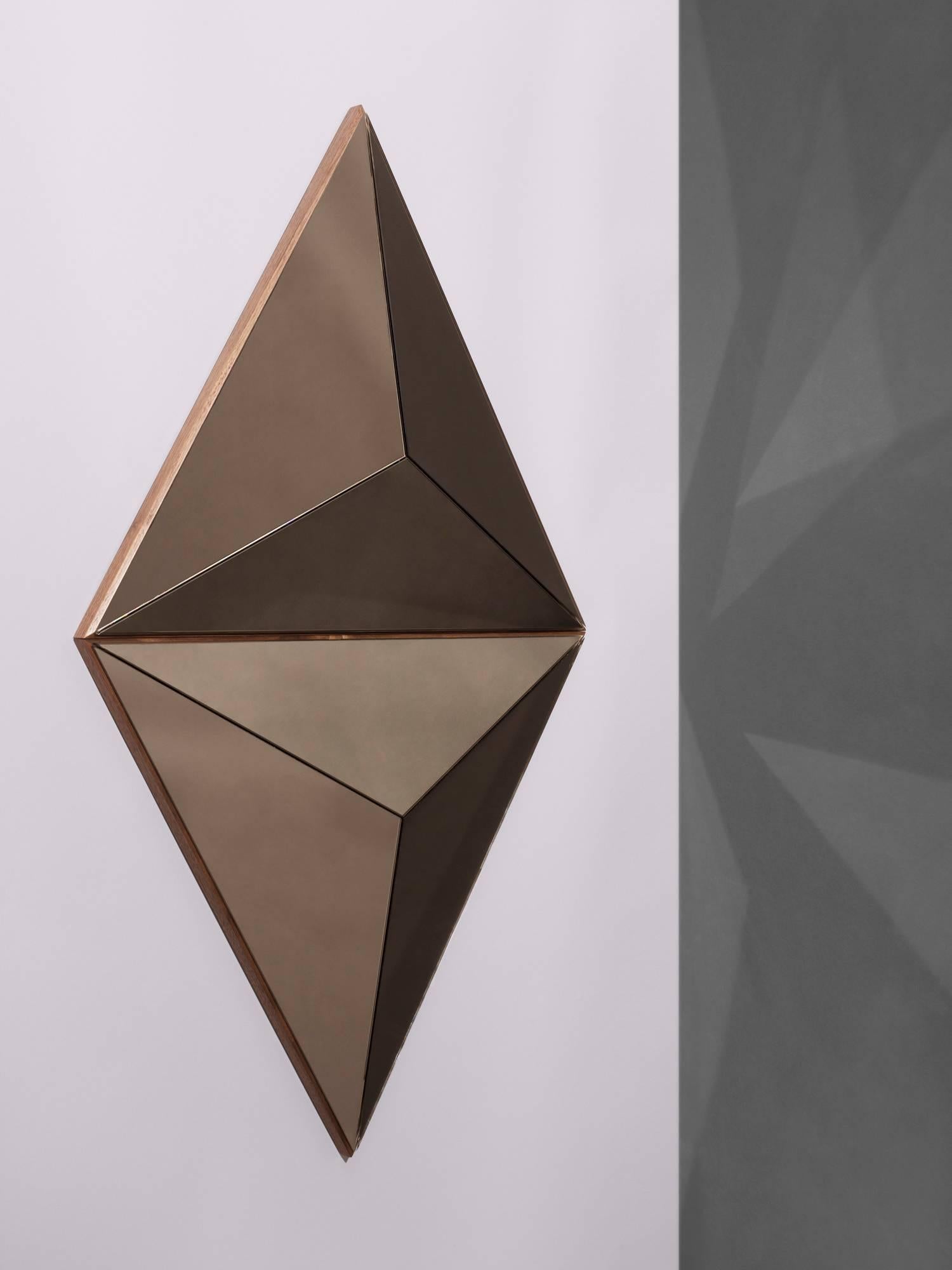 Contemporary Volume Bronze Mirror Convex Finished in Oiled Walnut Frame (amerikanisch) im Angebot