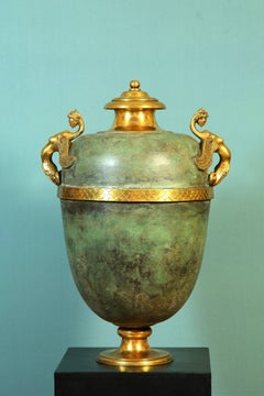 Tuscany Amphora in Copper Patina and Gilded Bronze Handmade by Master Artisans