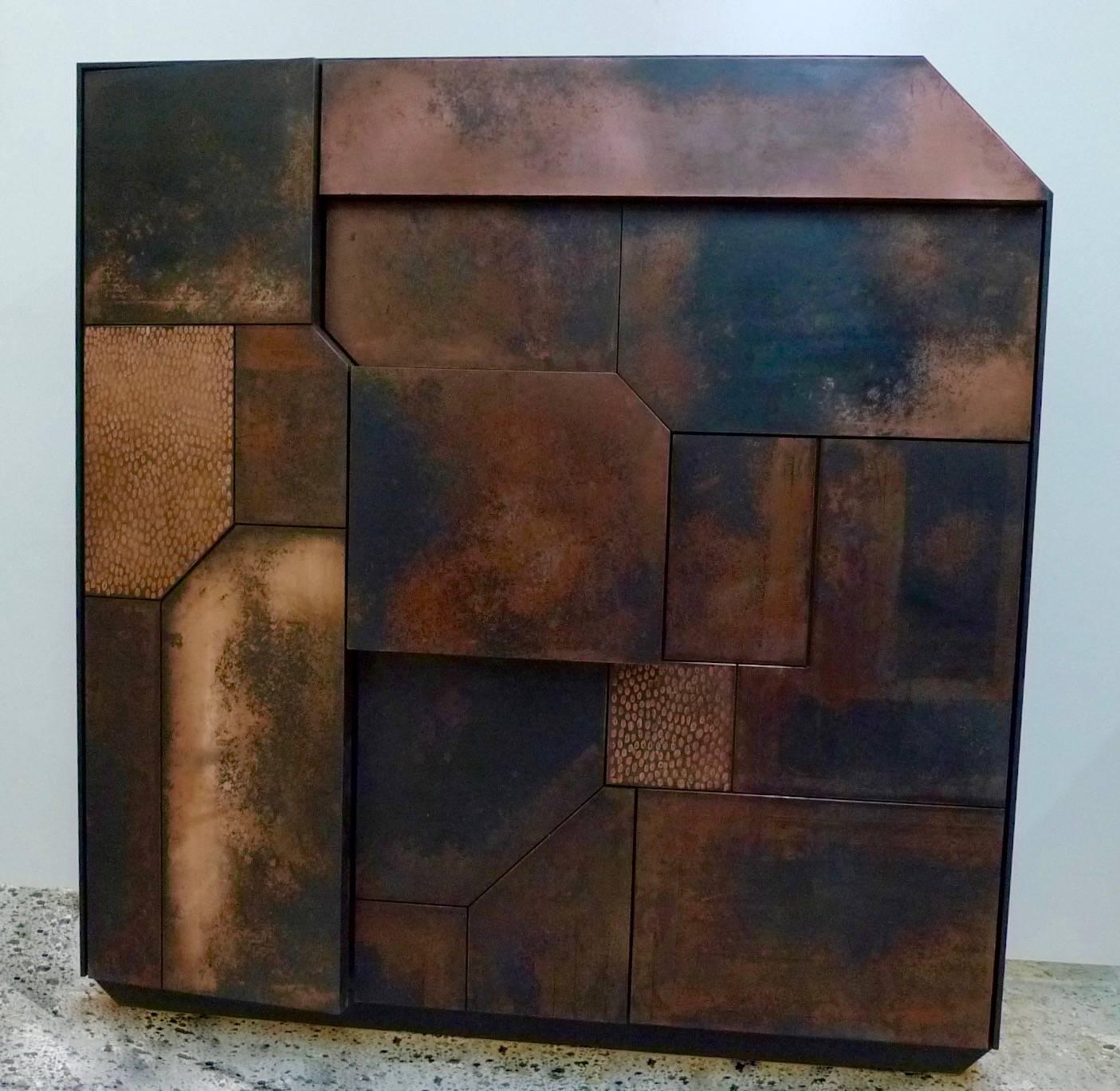 English Elementi Copper Patina Sculptural Cabinet by Andrea Felice  For Sale