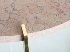 Half Moon High Side Table in Honed Perlino Rosa Top with Aged Gold Leaf Base